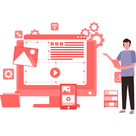 Guy updating monitor system  Illustration