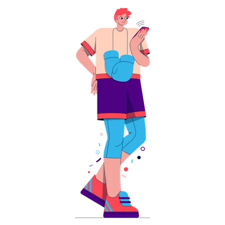 Guy using mobile After a Workout Illustration