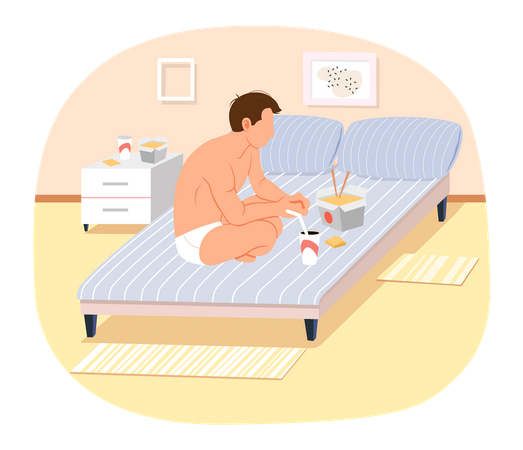 Guy wearing underpants sitting on bed  Illustration