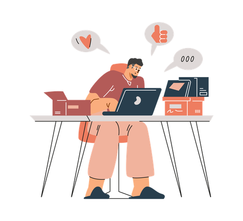 Guy who leaves  positive review on an online review of service  Illustration