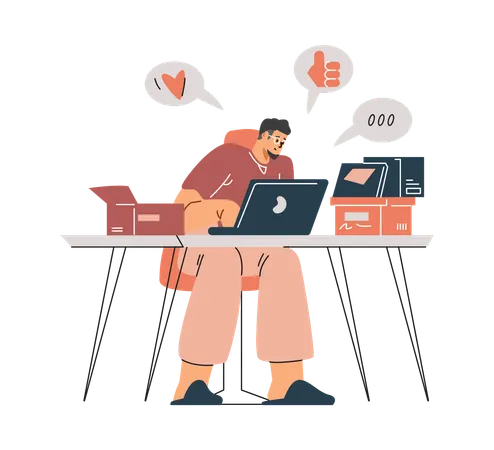 Guy who leaves  positive review on an online review of service  Illustration