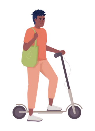 Guy with electric kick scooter  Illustration