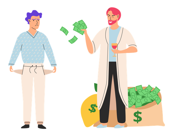 Guy with empty pockets and successful millionaire Illustration