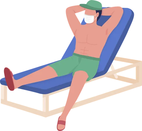 Guy with face mask lying on lounger Illustration