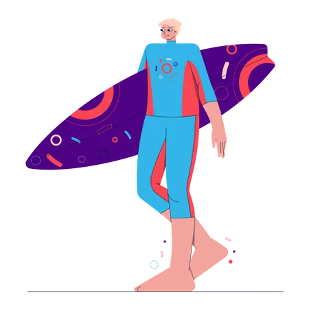 Guy With Surfboard  Illustration