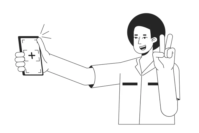 Guy with victory gesture posing for selfie  Illustration