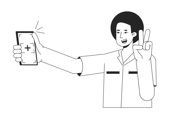 Guy with victory gesture posing for selfie  Illustration