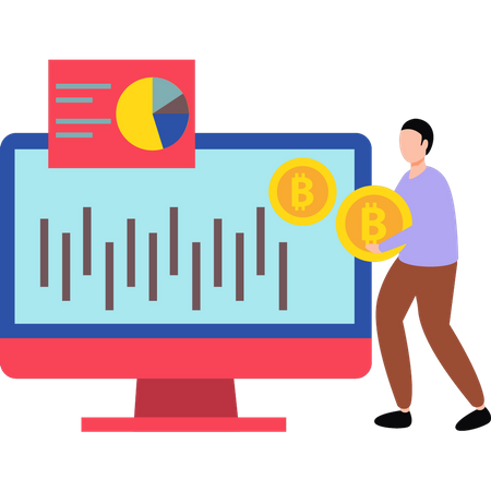 Guy working on bitcoin chart analytics  Illustration