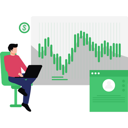 Guy Working On Dollar Analytics  Illustration