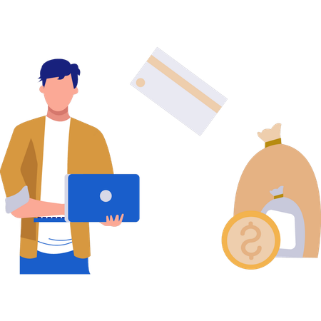 Guy Working On Finance Business On Laptop  Illustration