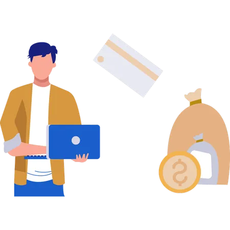 A Guy Is Working On A Finance Business On A Laptop Illustration