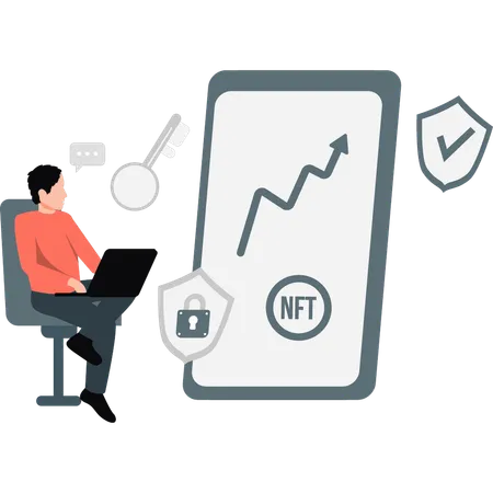 Guy working on NFT protection  Illustration