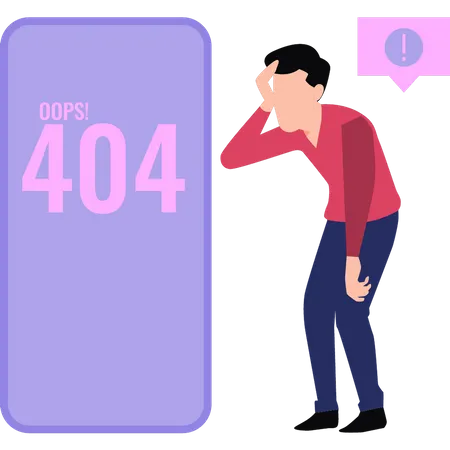 Guy  worried about  404  Illustration