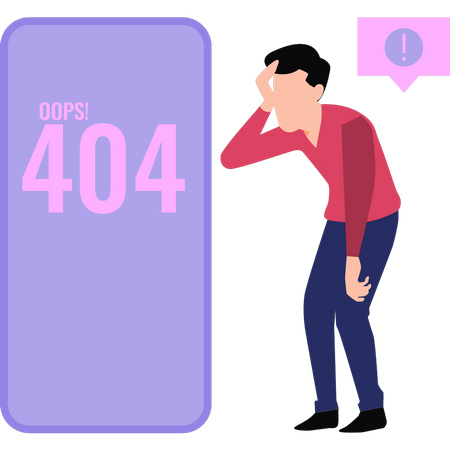 Guy  worried about  404  Illustration