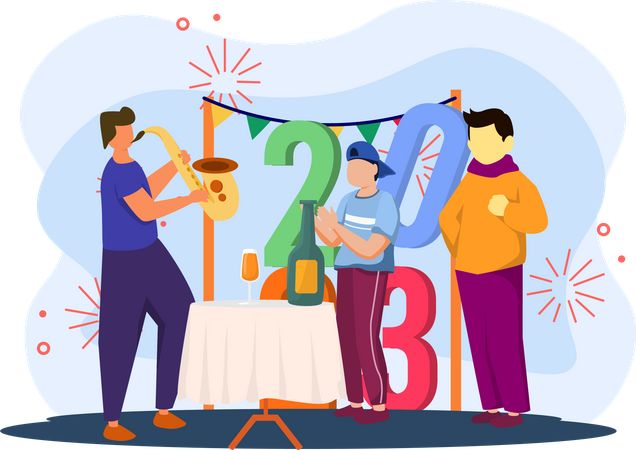 Guys Celebrating New Year Party  Illustration