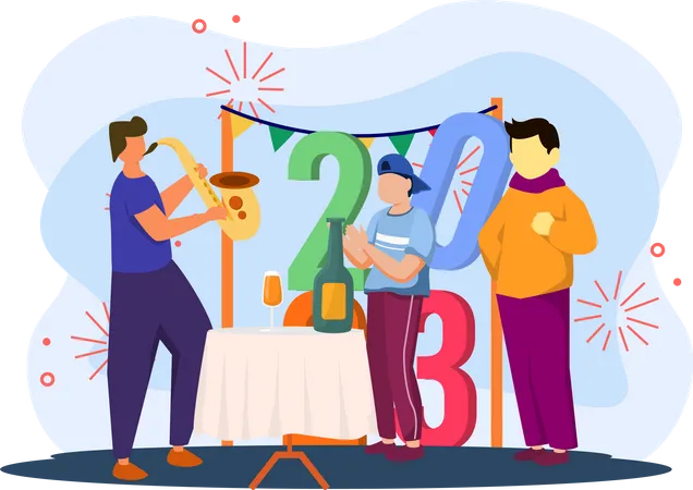 Guys Celebrating New Year Party  Illustration