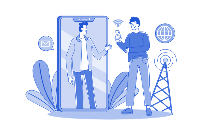 Guys communicate each other via videocall  Illustration