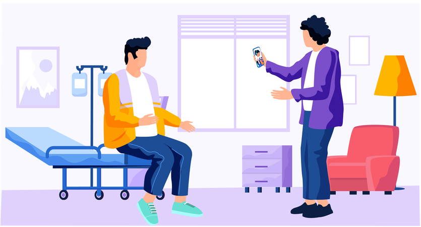 Guys communicating in hospital room  Illustration