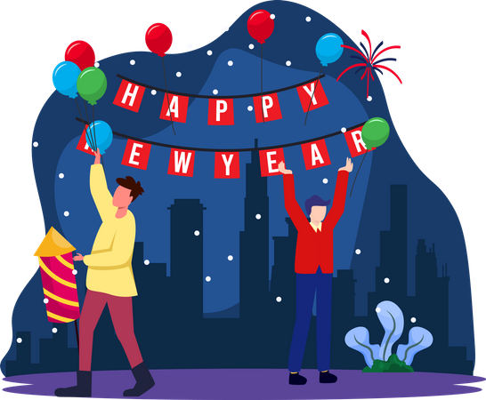 Guys Decorating For New Year Party  Illustration