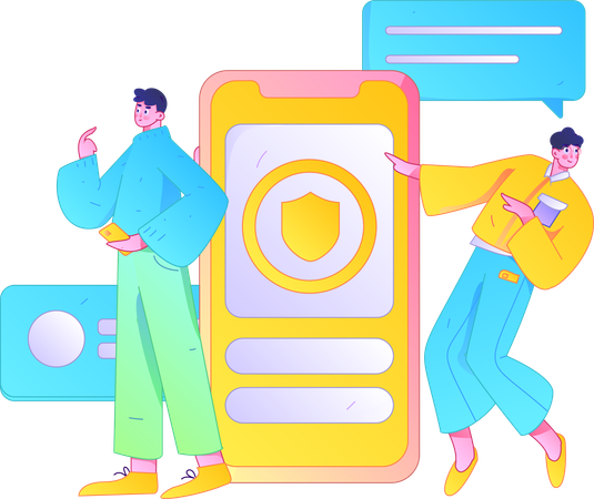 Guys doing mobile chatting  Illustration