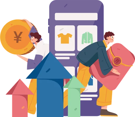 Guys doing mobile shopping  Illustration