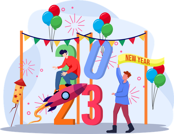 Guys Doing New Year Party Preparation  Illustration