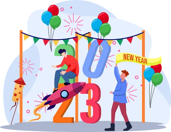 Guys Doing New Year Party Preparation  Illustration