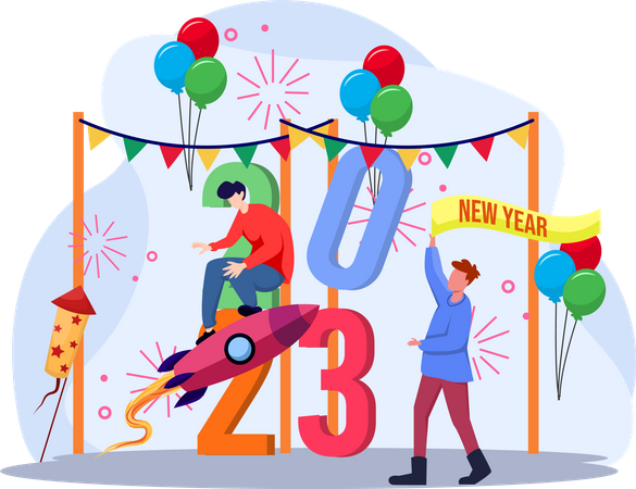 Guys Doing New Year Party Preparation  Illustration