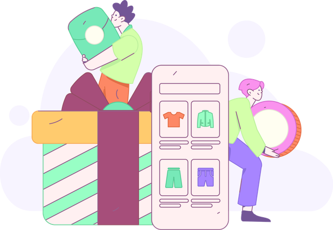 Guys doing shopping payment  Illustration