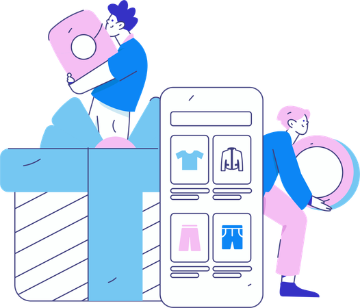 Guys doing shopping payment  Illustration