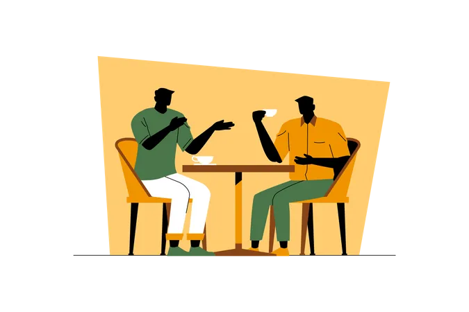 Two Guys At The Coffee Shop Illustration
