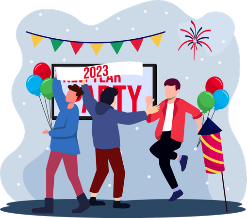 Guys Enjoying New Year Party  Illustration