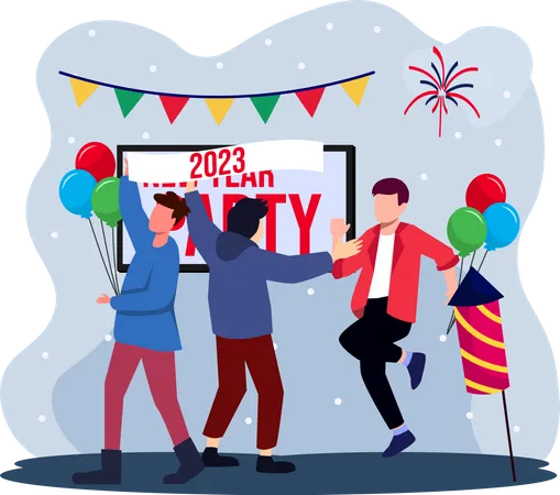 Guys Enjoying New Year Party  Illustration