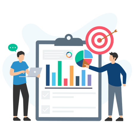 Guys explaining Finance Report  Illustration