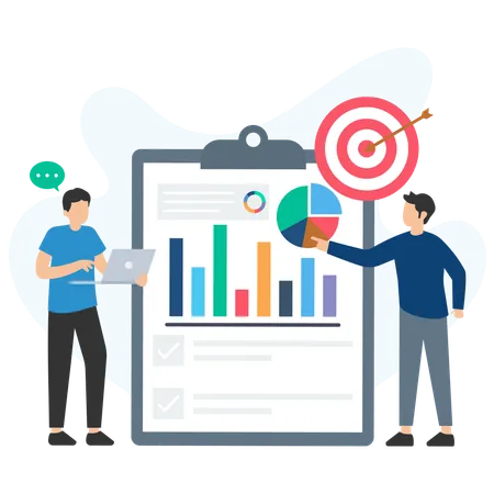 Guys explaining Finance Report  Illustration