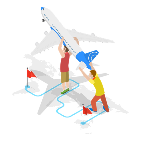 Guys going by Air Trip  Illustration