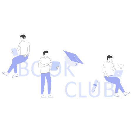 Guys learning at Book Club  Illustration