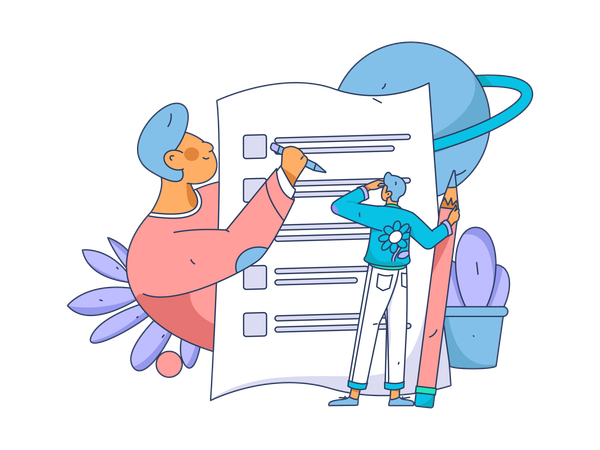 Guys making learning schedule  Illustration
