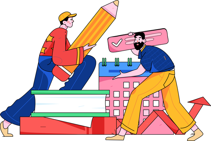 Guys making learning schedule  Illustration