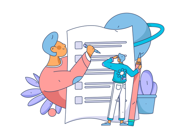 Guys making learning schedule  イラスト