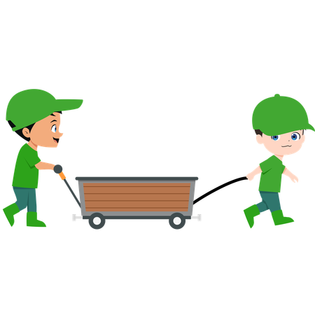 Guys Pushing and Pulling Cart  Illustration