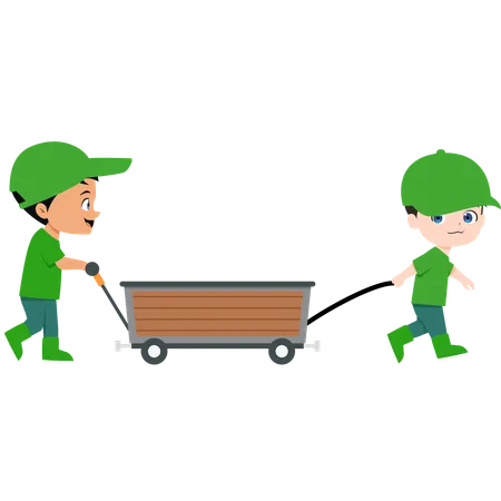 Guys Pushing and Pulling Cart  Illustration