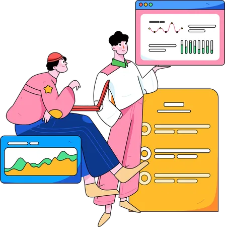 Guys showing business report  Illustration