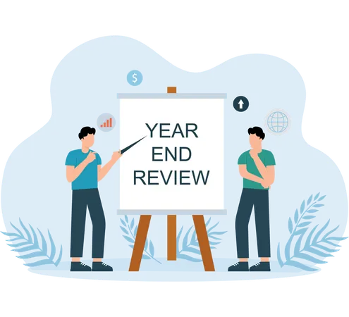 Guys showing Year end review  Illustration