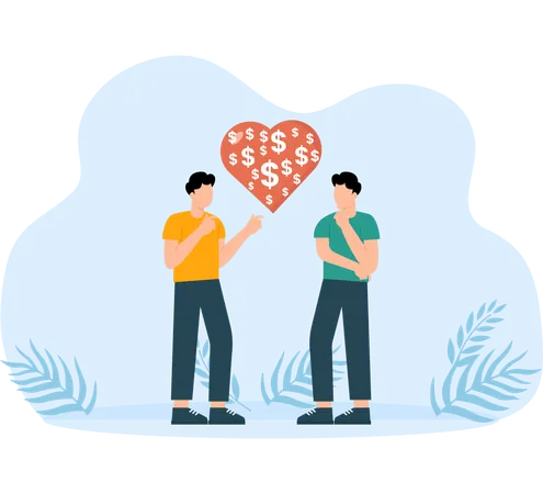 Guys with Love of Money and Benefit for teamwork  Illustration