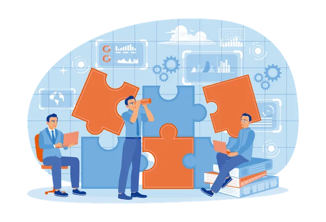 Guys Work together on business projects towards targets  Illustration