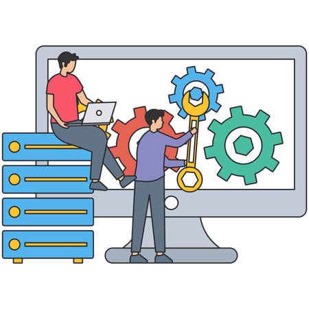 Guys working on System configuration  Illustration