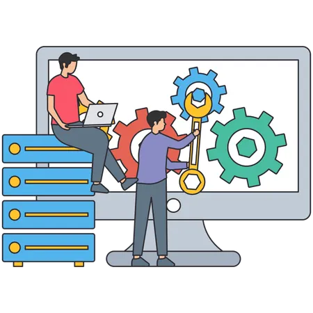 Guys working on System configuration  Illustration