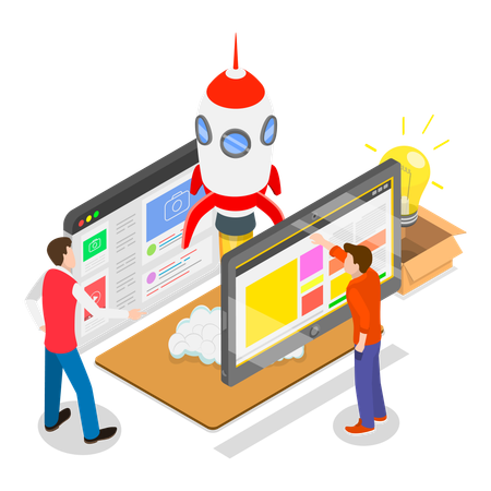 Guys working on Web Project And Applications  Illustration