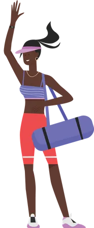 Gym girl waving hand and carrying gym bag  Illustration